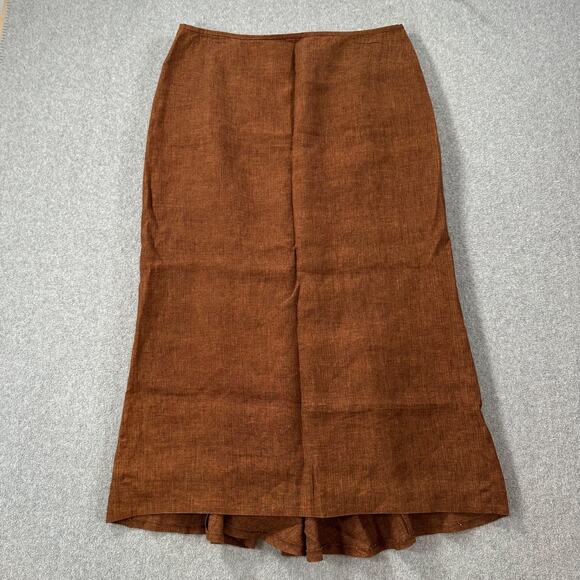 Lafayette 148 New York Dresses & Skirts - Lafayette 148 Brown Linen Maxi Skirt Women's 14 Flare Back Ruffle Laganlook